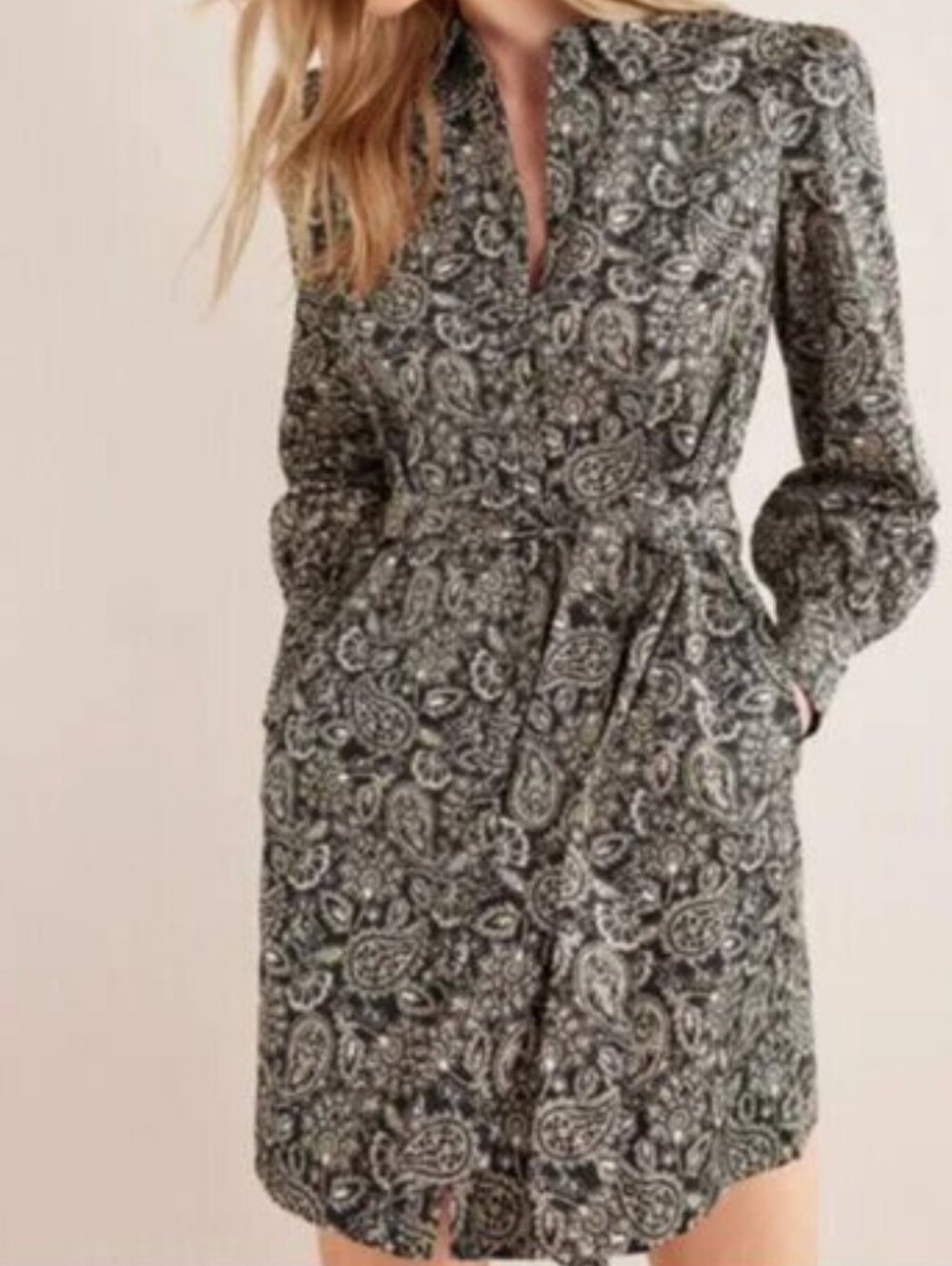 EUC Boden Paisley Mini Dress in Black and Cream Size 14L